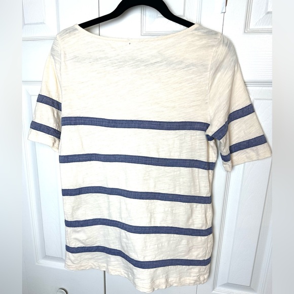J.CREW ChambrayStriped Textured Slub Tee T-Shirt Top Blouse Ivory Blue Boat Neck - Picture 4 of 9
